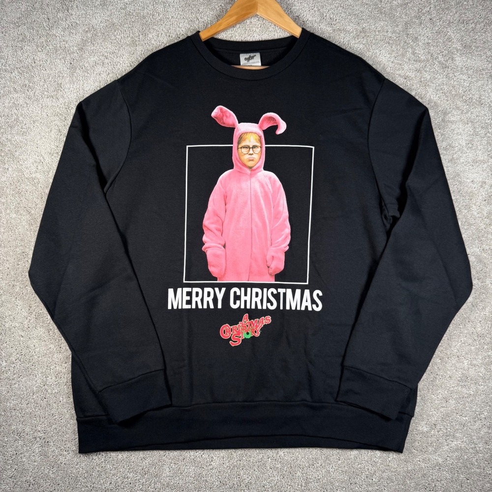A Christmas Story‎ Ralphie Pink Bunny Suit Pajamas Merry Christmas Sweatshirt XL